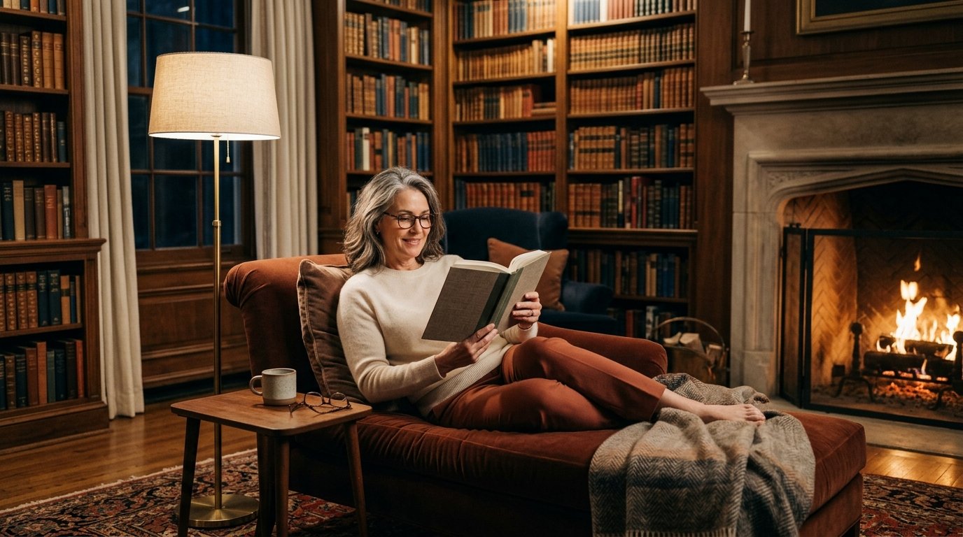 A woman reading in a library