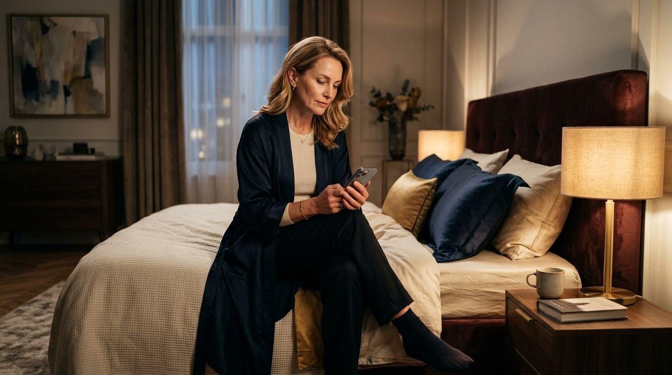 A woman looking at her phone