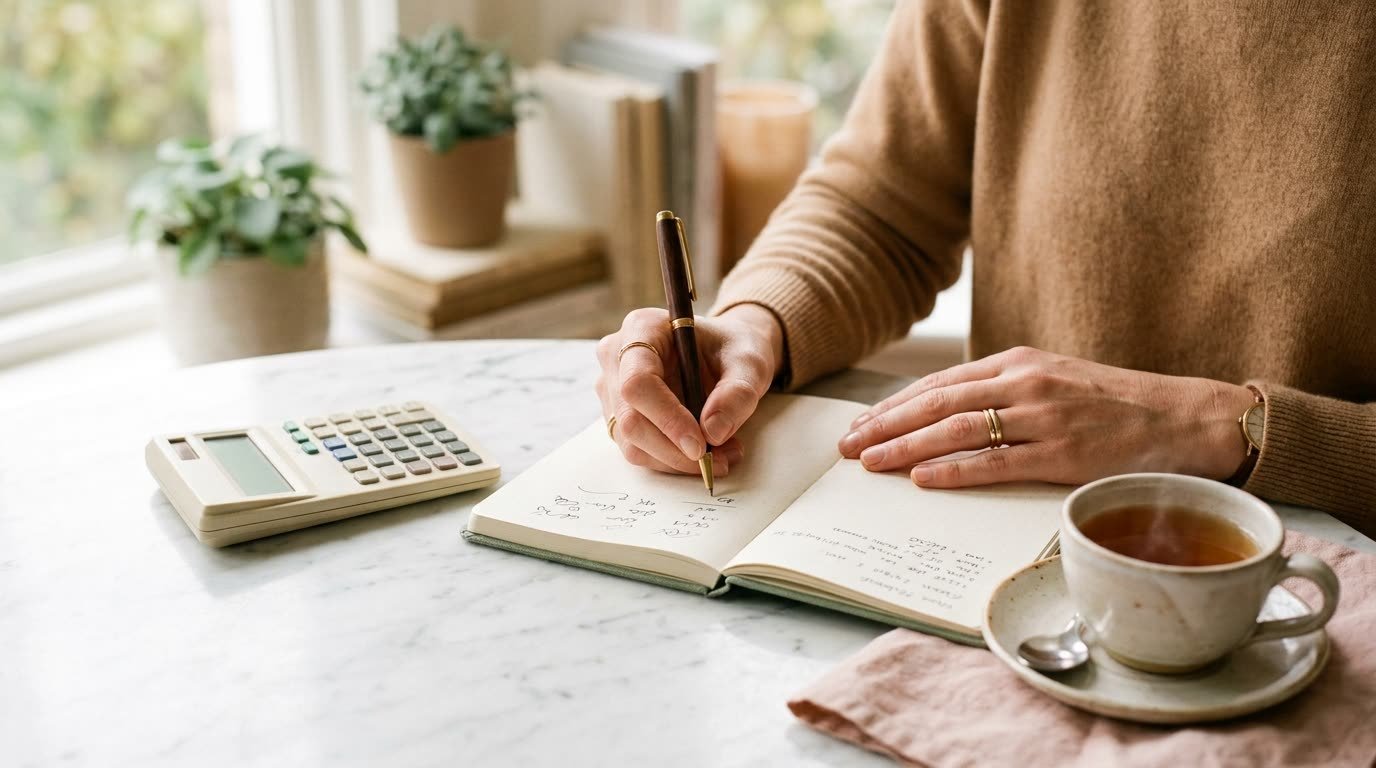 A woman writing in a notebook