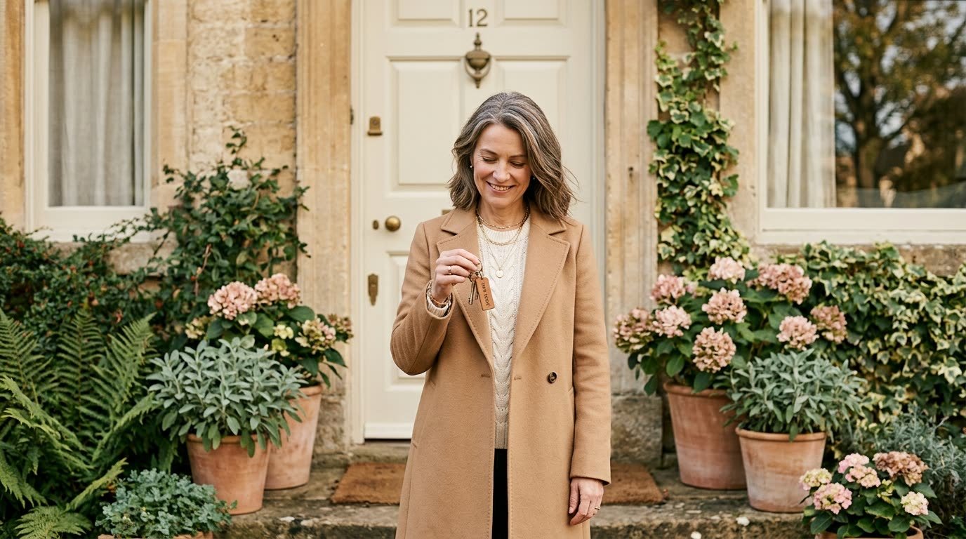 A woman holding the keys to her new home